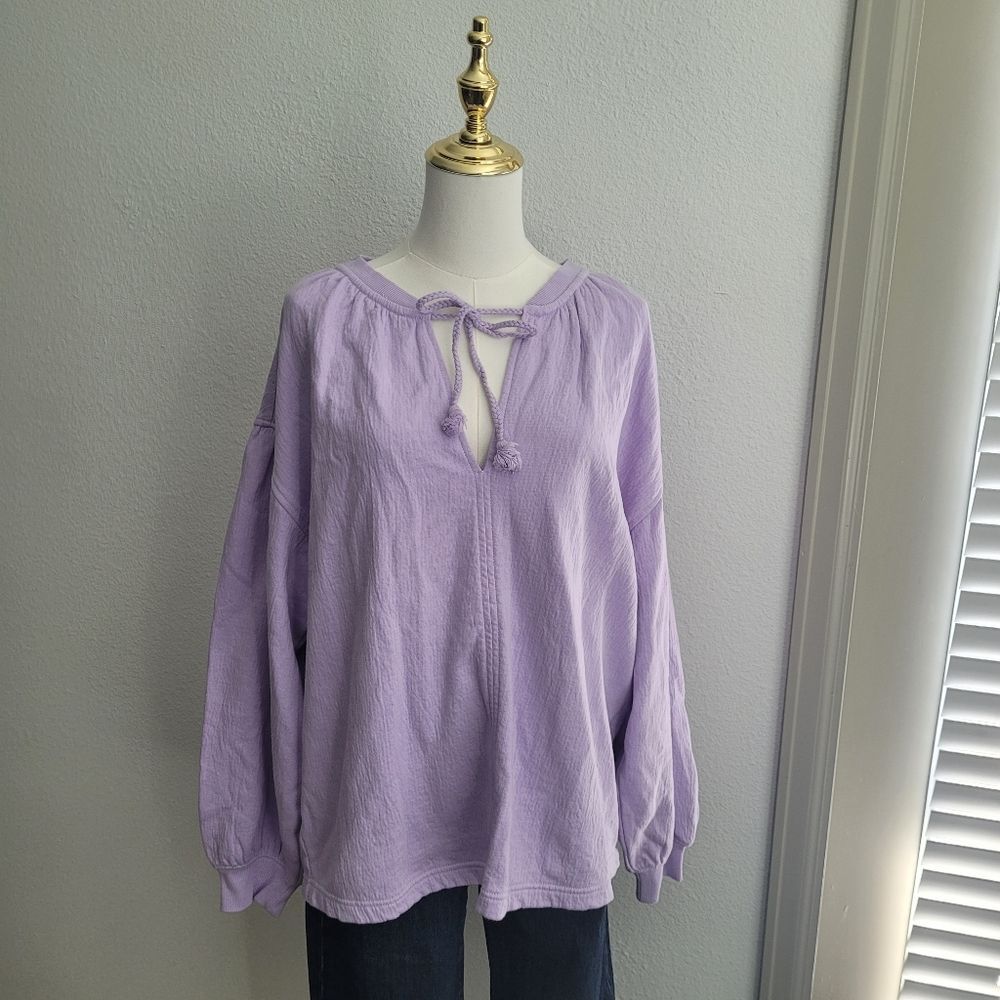 Aerie Lilac Purple Tie-Front Pullover Coastal Cozy Oversized Small Bohemian